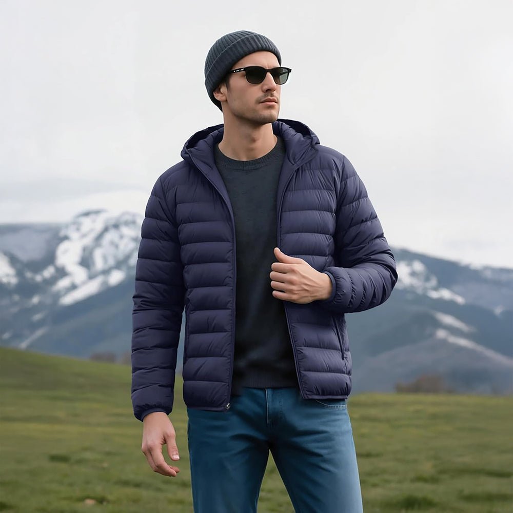 Navy Men's Lightweight Hooded Puffer Jacket - Quilted Winter Coat - MAGCOMSEN