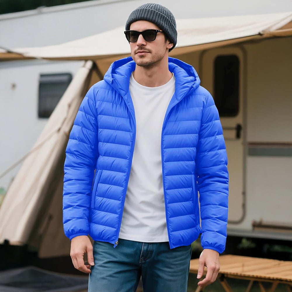 Azure Men's Lightweight Hooded Puffer Jacket - Quilted Winter Coat - MAGCOMSEN