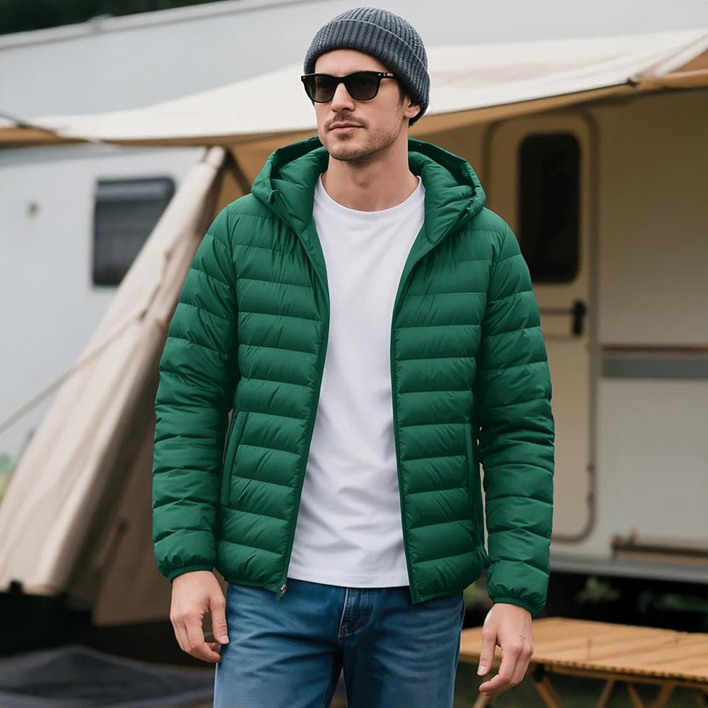 Jade Green Men's Lightweight Hooded Puffer Jacket - Quilted Winter Coat - MAGCOMSEN