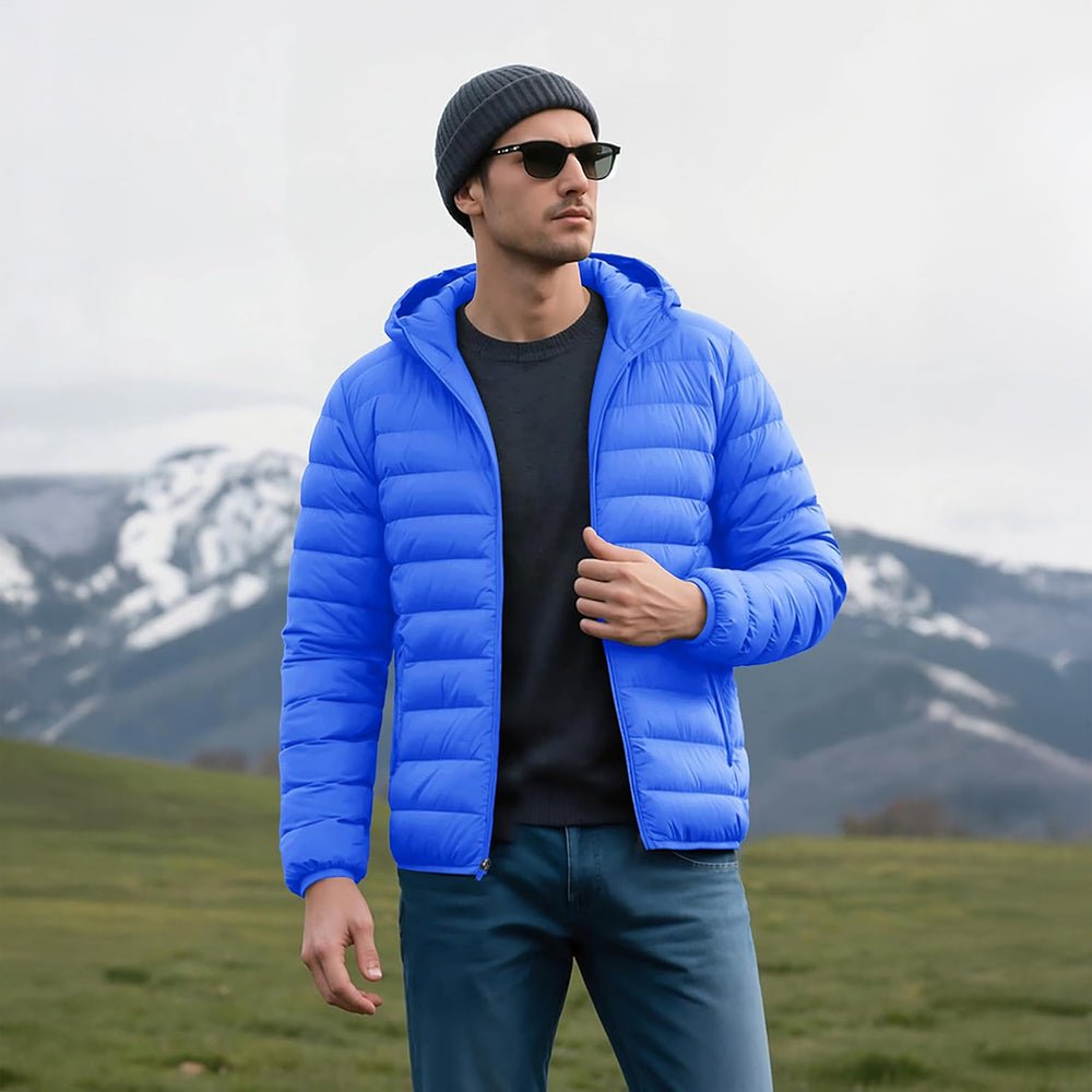 Azure Men's Lightweight Hooded Puffer Jacket - Quilted Winter Coat - MAGCOMSEN