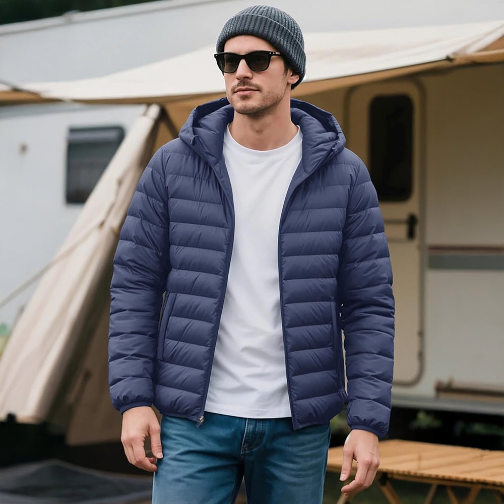 Blue Grey Men's Lightweight Hooded Puffer Jacket - Quilted Winter Coat - MAGCOMSEN