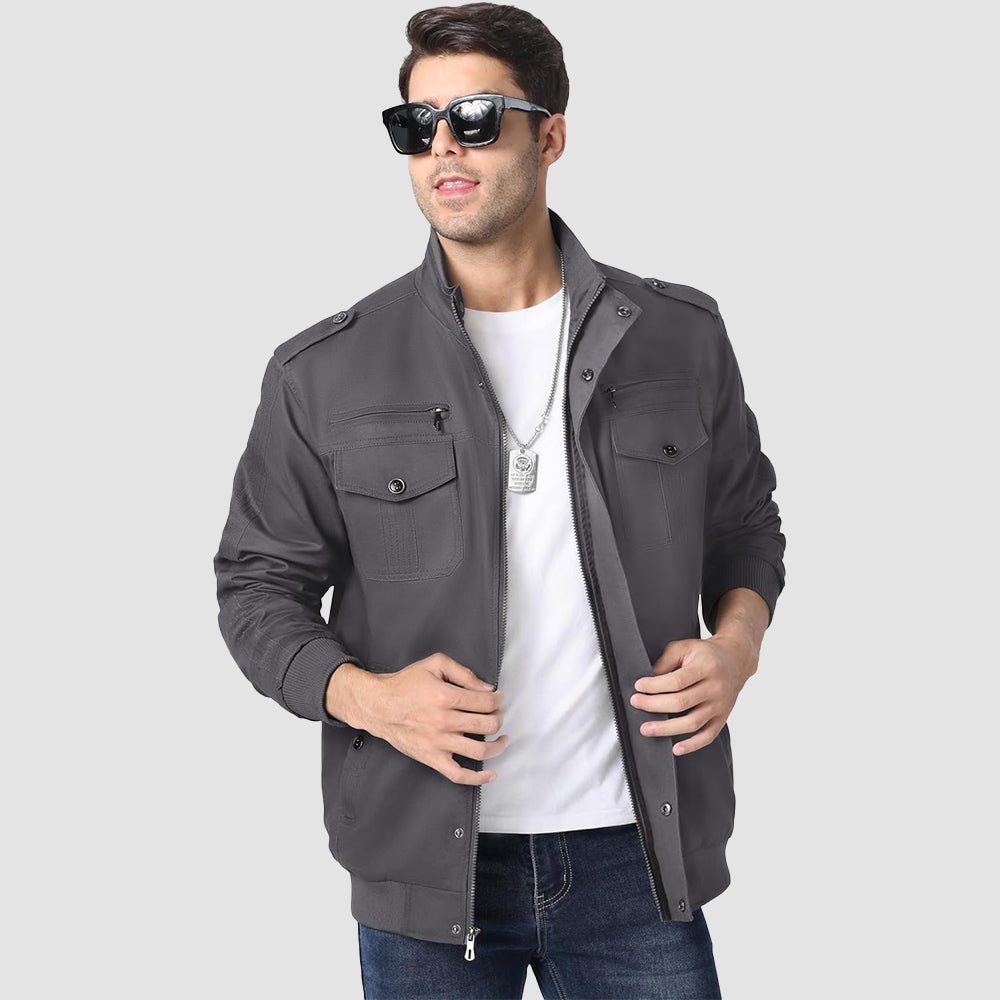Dark Grey Men's Lightweight Tactical Cargo Jackets Combat Jacket - MAGCOMSEN