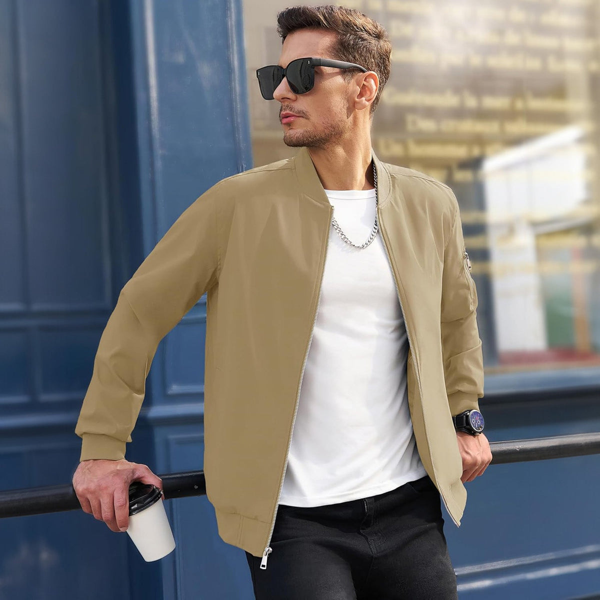 Mens Down Bomber Jacket Warmth Packed Insulation For Men Sporty Casual Style Full Zip main image 0