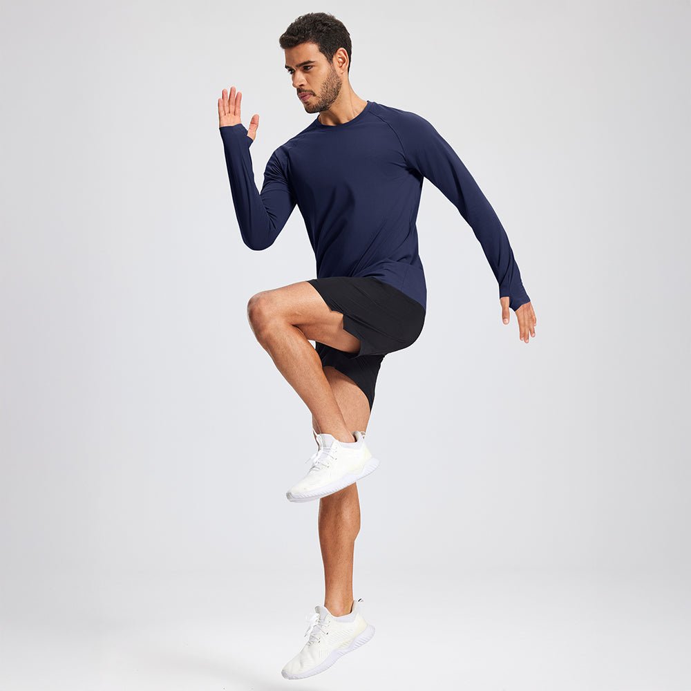 Navy Men's Long Sleeve Dry Fit Athletic Running Shirt - MAGCOMSEN