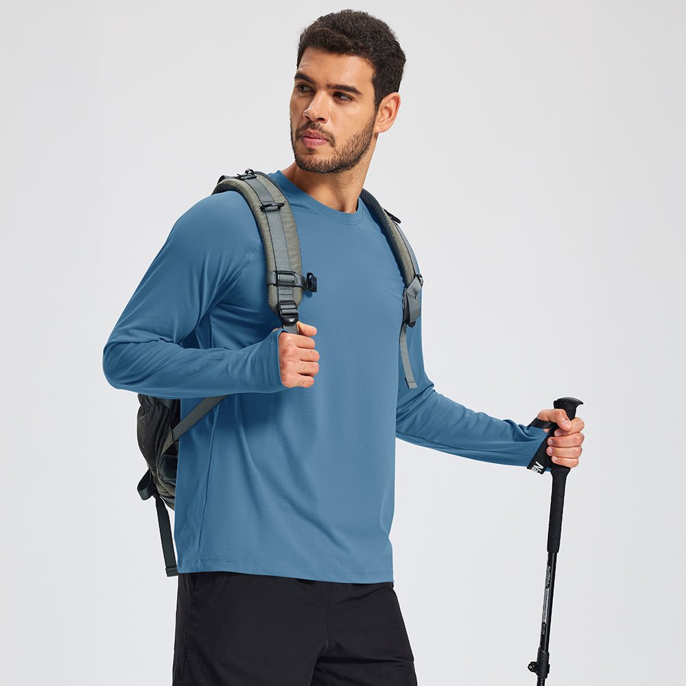 Haze Blue Men's Long Sleeve Dry Fit Athletic Running Shirt - MAGCOMSEN