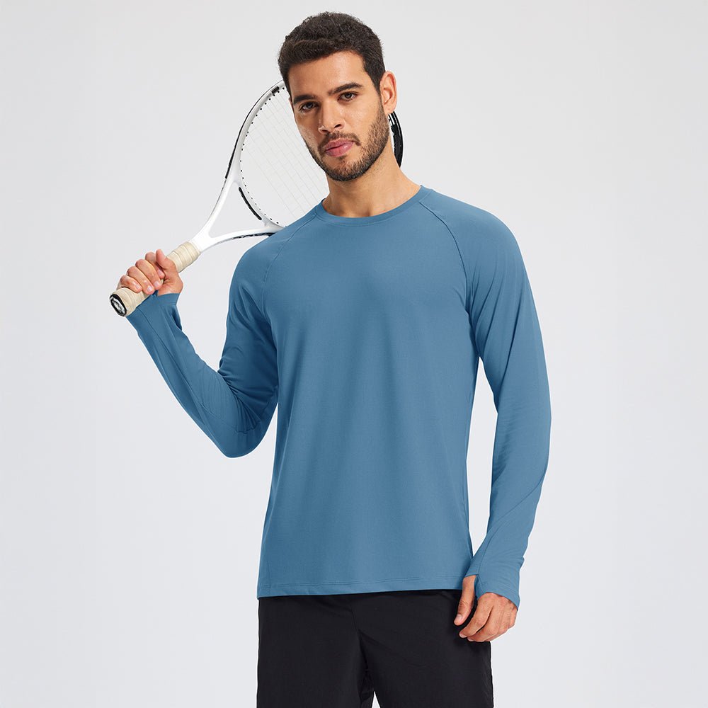Haze Blue Men's Long Sleeve Dry Fit Athletic Running Shirt - MAGCOMSEN