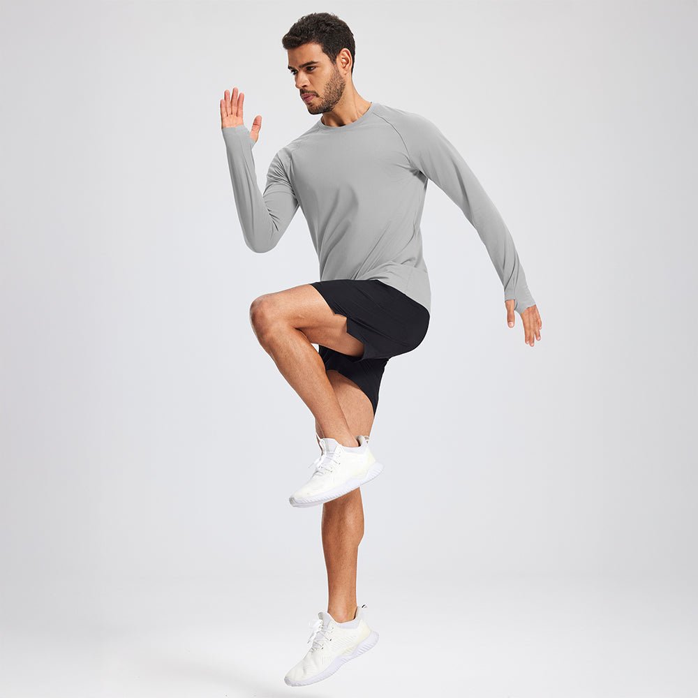 Light Gray Men's Long Sleeve Dry Fit Athletic Running Shirt - MAGCOMSEN