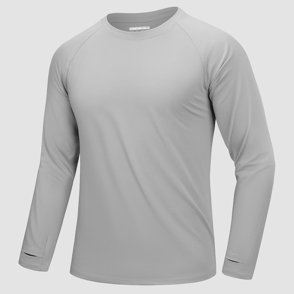 Light Gray Men's Long Sleeve Dry Fit Athletic Running Shirt - MAGCOMSEN