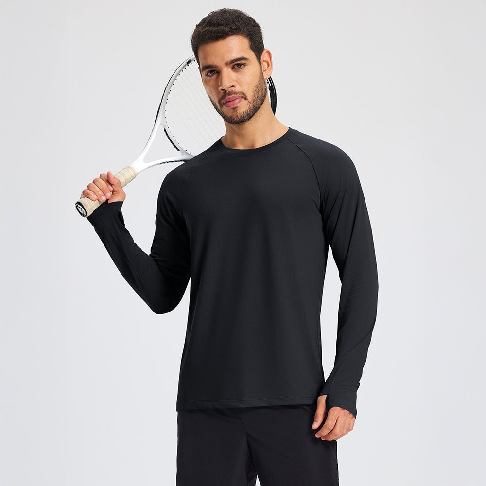 Black Men's Long Sleeve Dry Fit Athletic Running Shirt - MAGCOMSEN