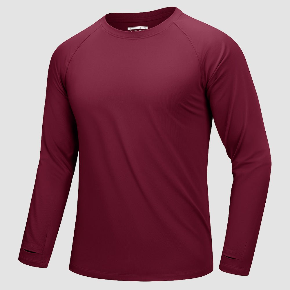 Wine Red Men's Long Sleeve Dry Fit Athletic Running Shirt - MAGCOMSEN
