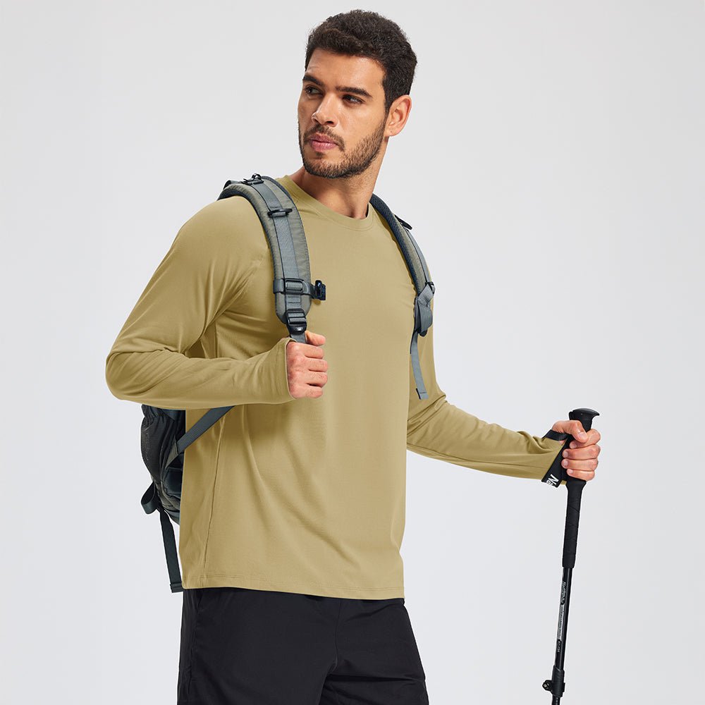 Khaki Men's Long Sleeve Dry Fit Athletic Running Shirt - MAGCOMSEN