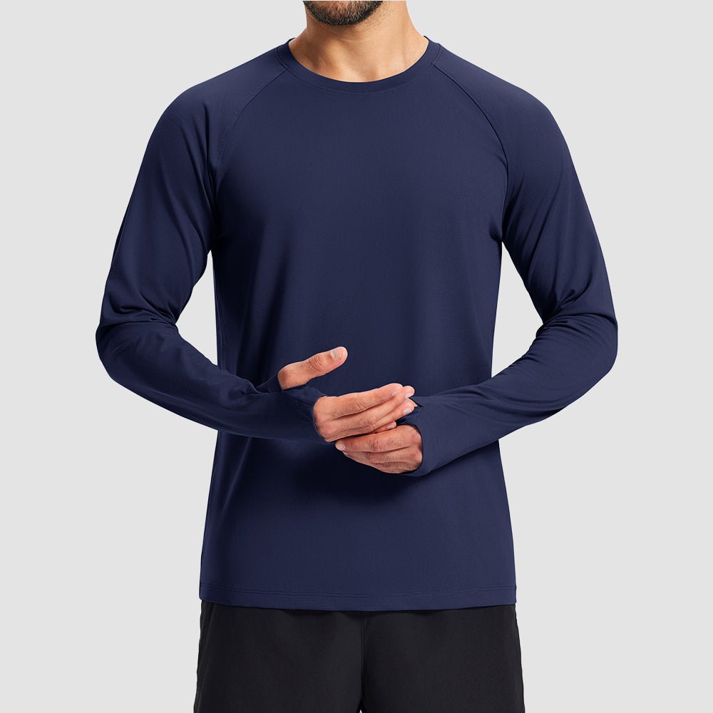Navy Men's Long Sleeve Dry Fit Athletic Running Shirt - MAGCOMSEN