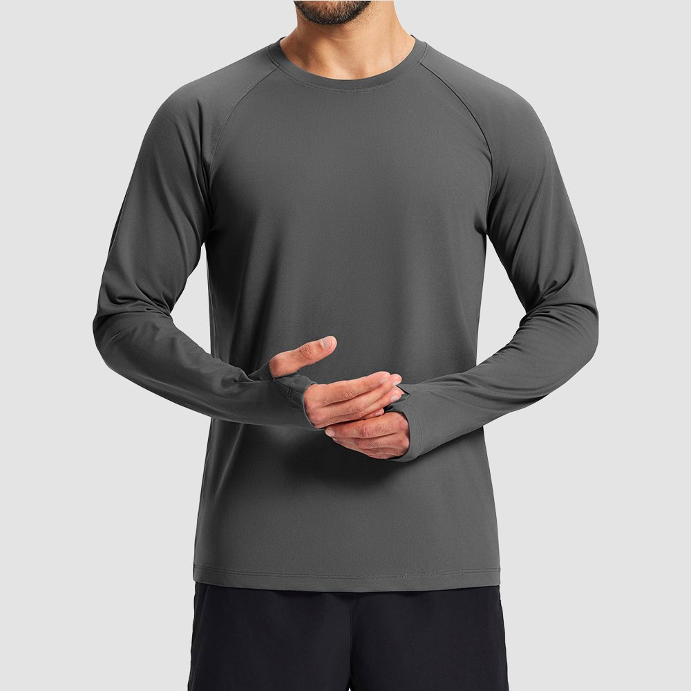 Dark Gray Men's Long Sleeve Dry Fit Athletic Running Shirt - MAGCOMSEN