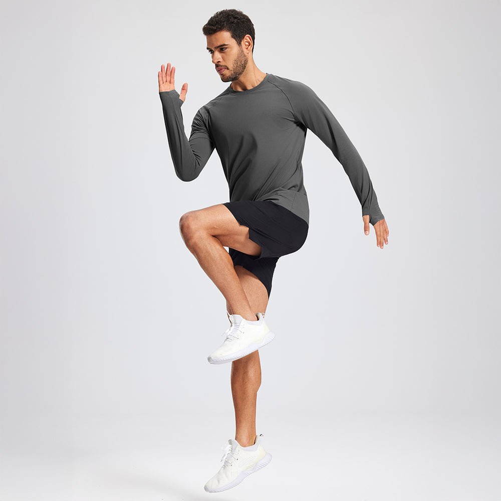 Dark Gray Men's Long Sleeve Dry Fit Athletic Running Shirt - MAGCOMSEN