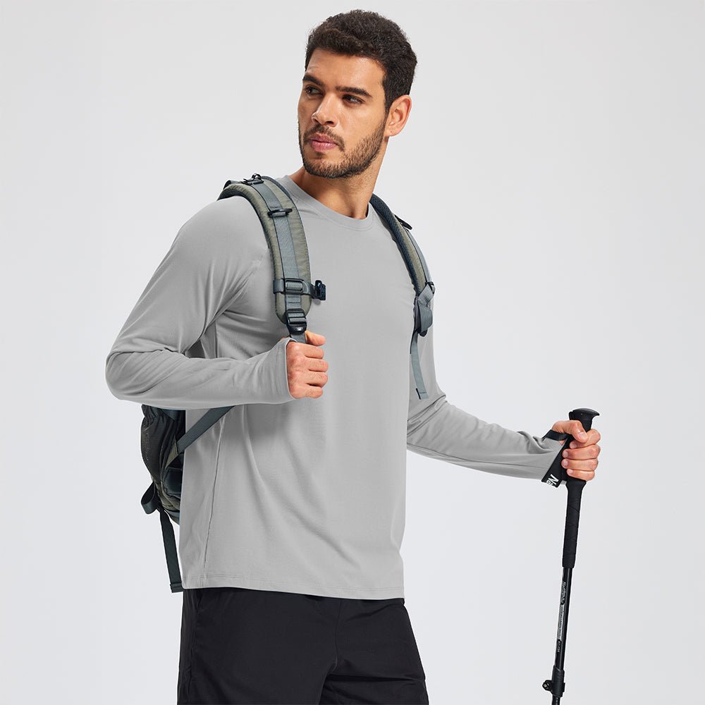 Light Gray Men's Long Sleeve Dry Fit Athletic Running Shirt - MAGCOMSEN