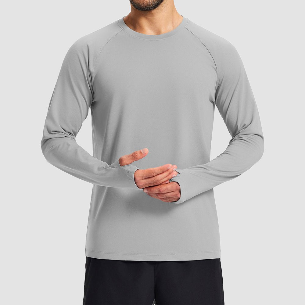 Light Gray Men's Long Sleeve Dry Fit Athletic Running Shirt - MAGCOMSEN