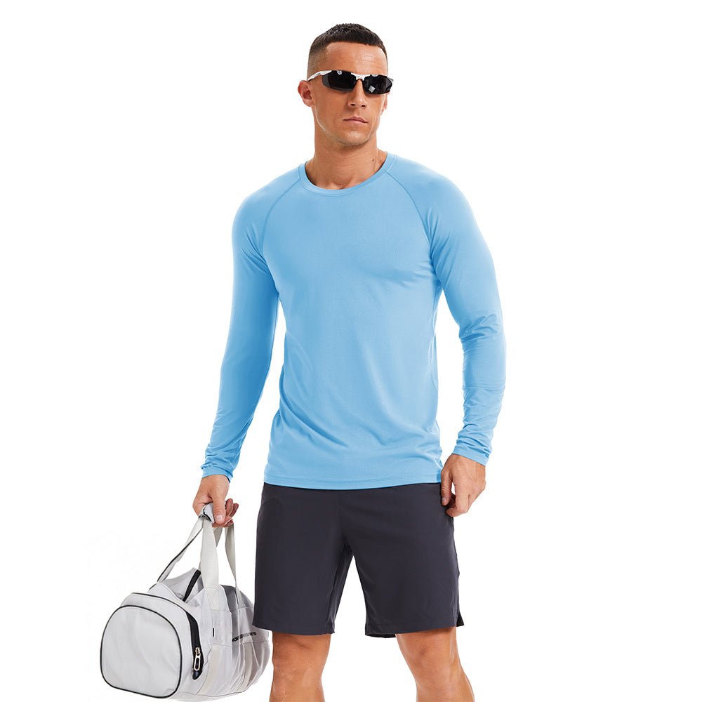 Sky Blue Men's Long Sleeve Rash Guard UPF 50+ Athletic Swim Shirt - MAGCOMSEN