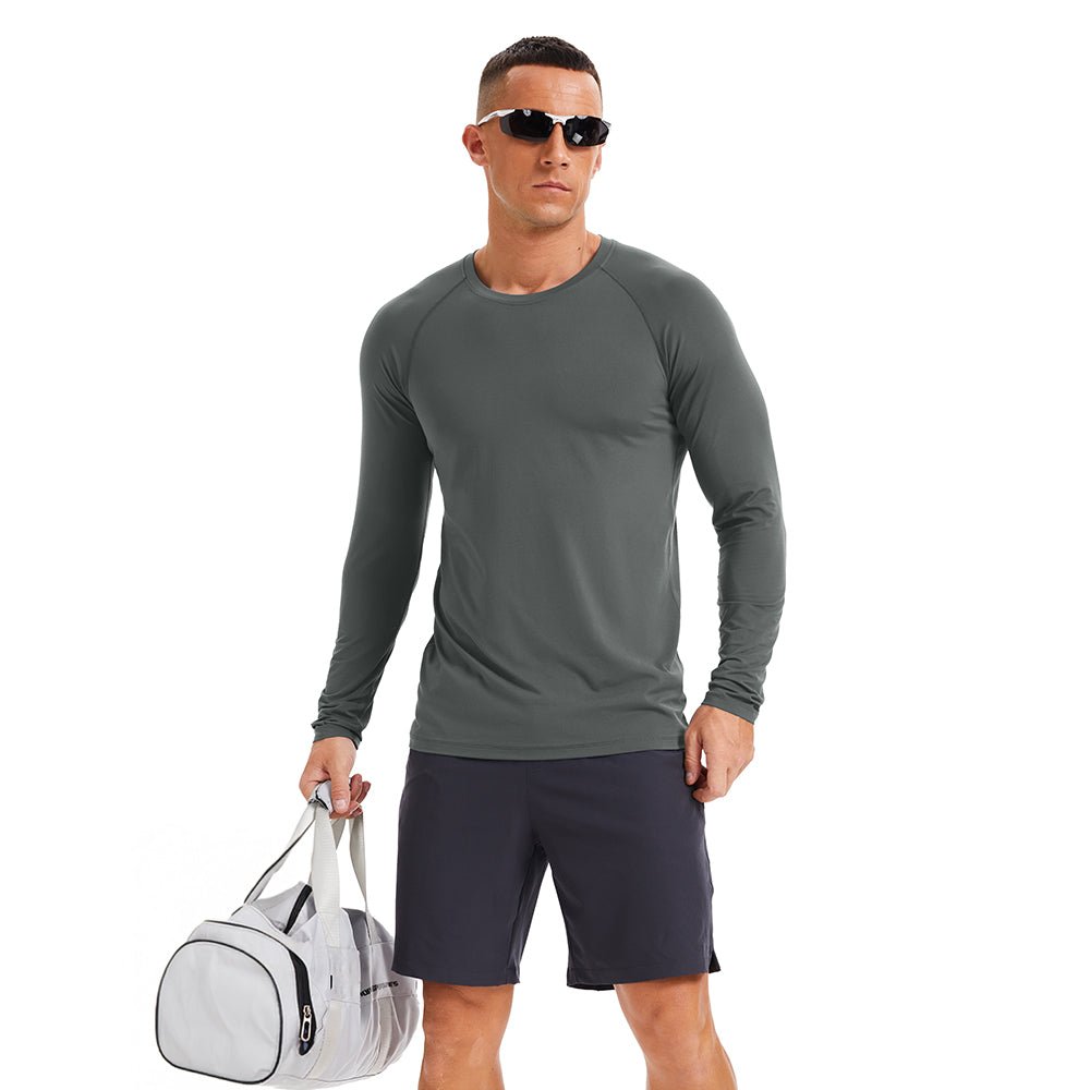 Dark Grey Men's Long Sleeve Rash Guard UPF 50+ Athletic Swim Shirt - MAGCOMSEN