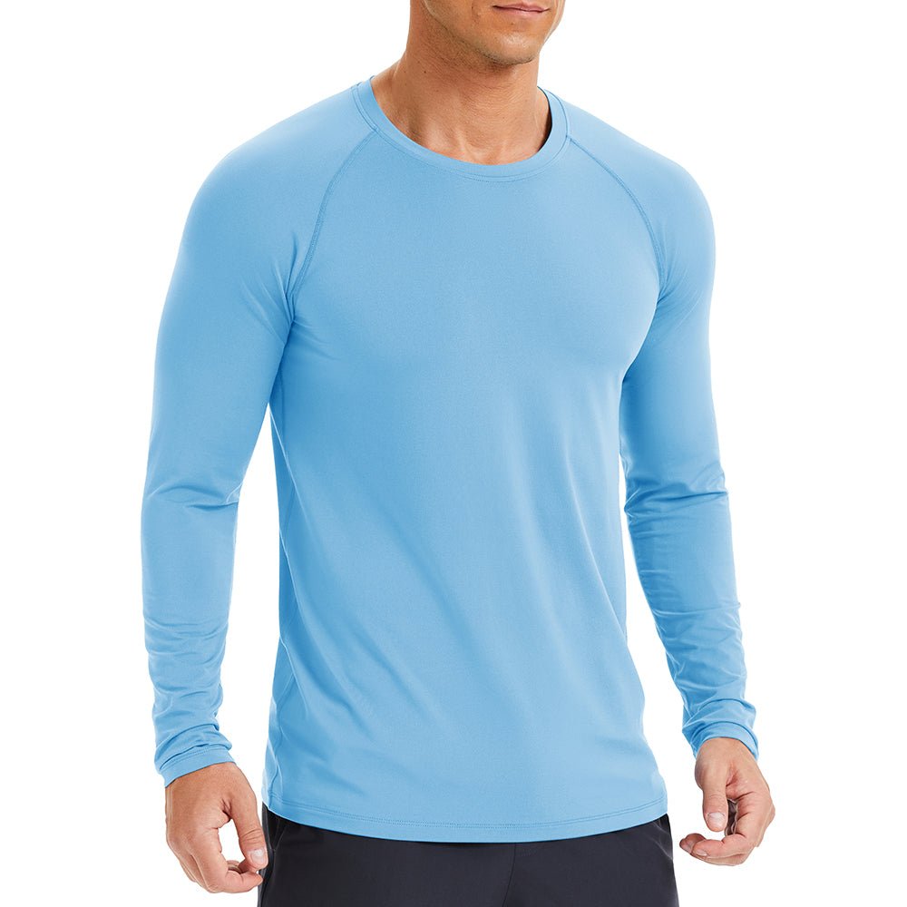 Sky Blue Men's Long Sleeve Rash Guard UPF 50+ Athletic Swim Shirt - MAGCOMSEN