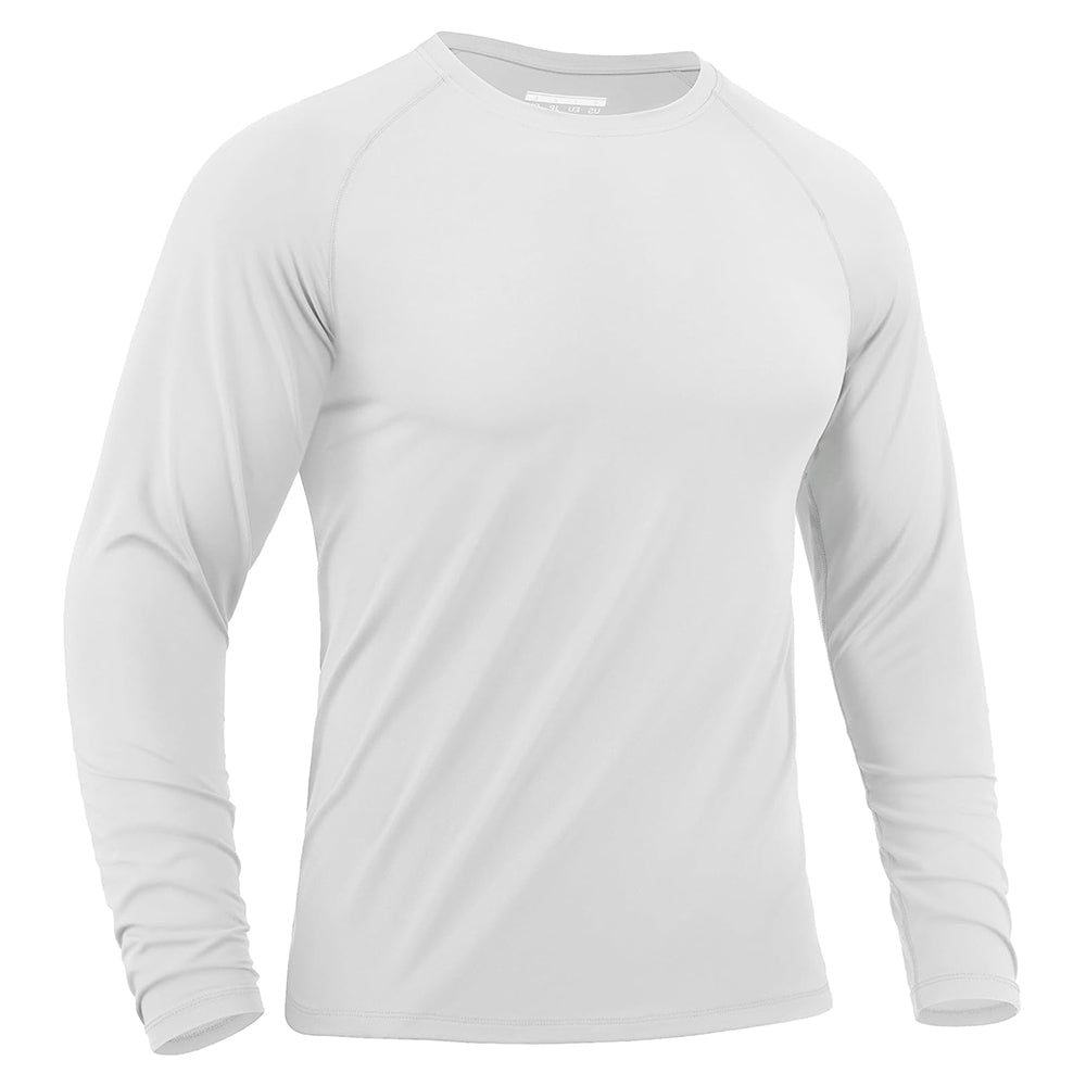 White Men's Long Sleeve Rash Guard UPF 50+ Athletic Swim Shirt - MAGCOMSEN
