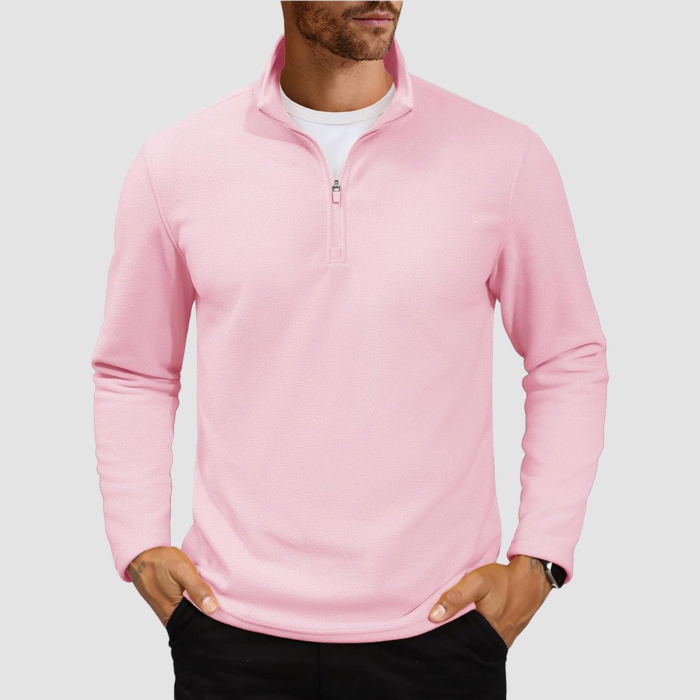 Pink Men's Polar Fleece Pullover Quarter Zip Winter Sweatshirt - MAGCOMSEN