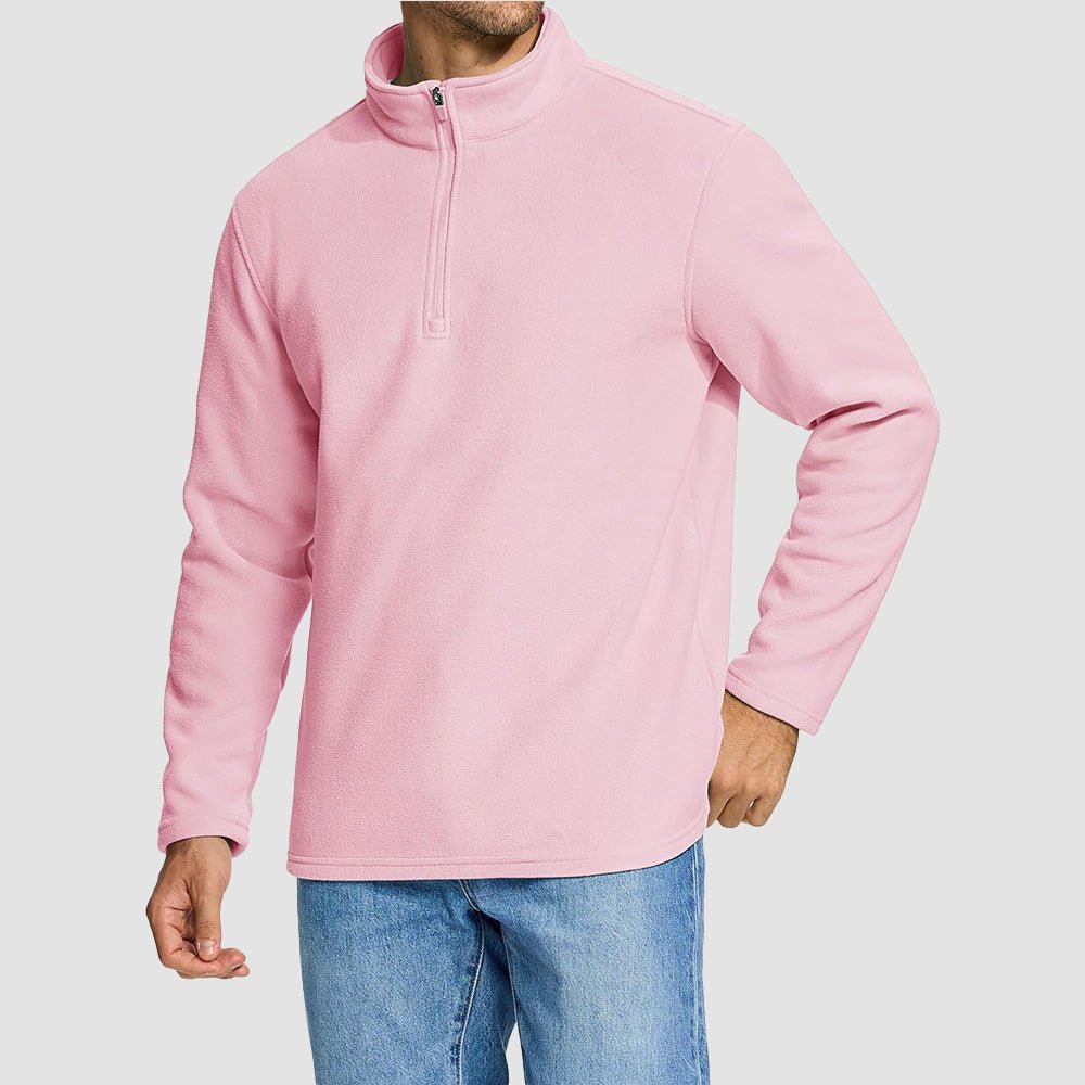 Pink Men's Polar Fleece Pullover Quarter Zip Winter Sweatshirt - MAGCOMSEN