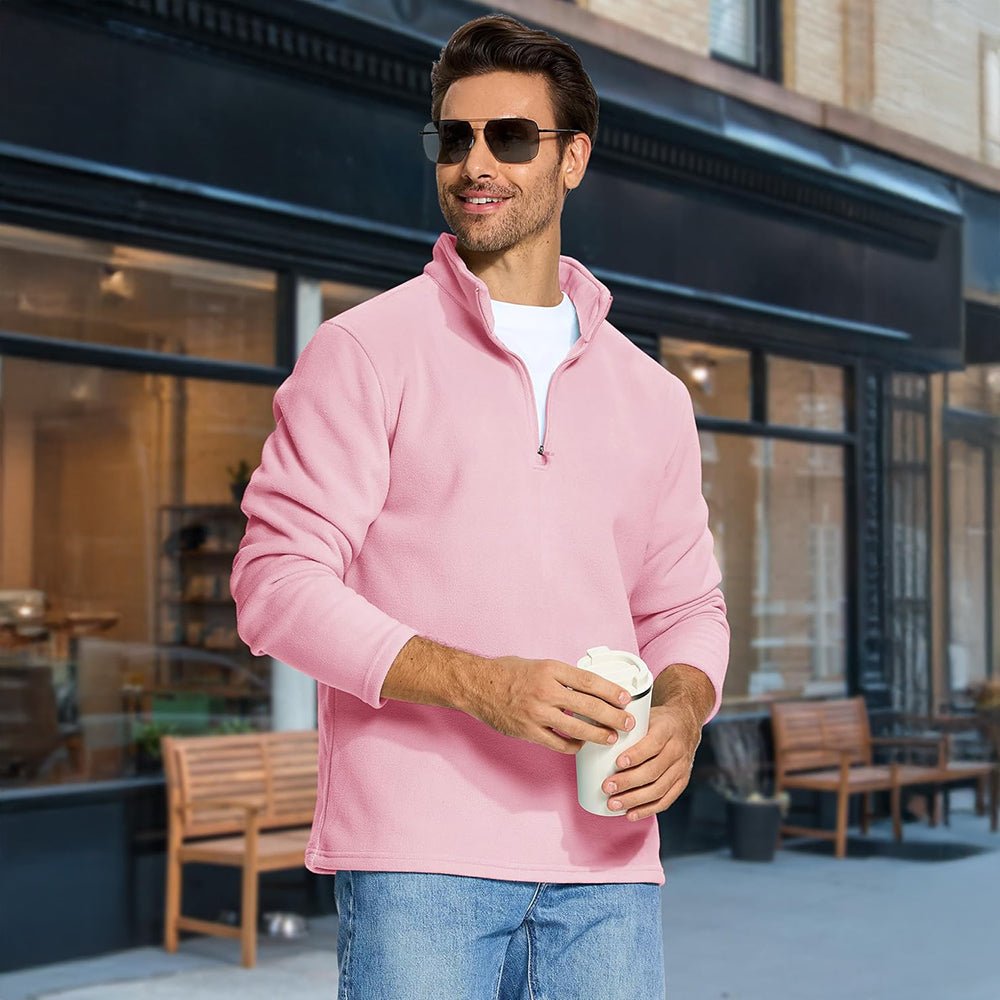 Pink Men's Polar Fleece Pullover Quarter Zip Winter Sweatshirt - MAGCOMSEN