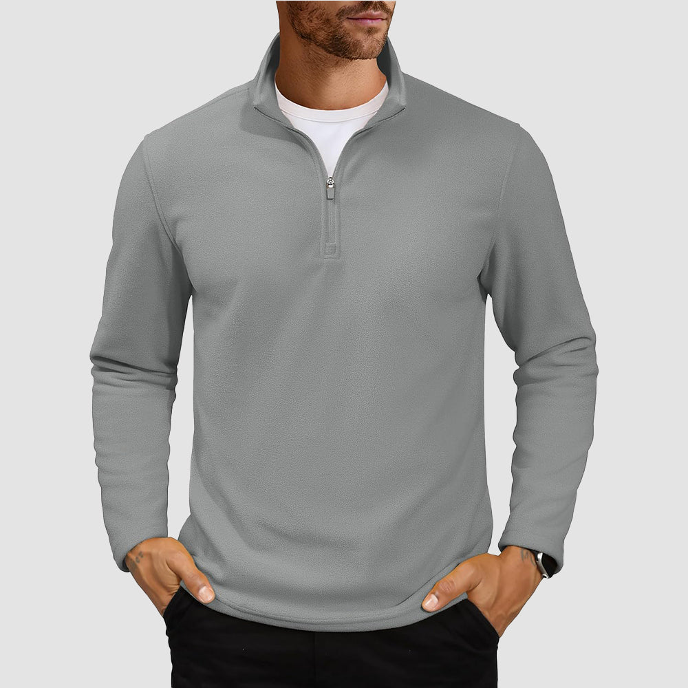 Light Grey Men's Polar Fleece Pullover Quarter Zip Winter Sweatshirt - MAGCOMSEN