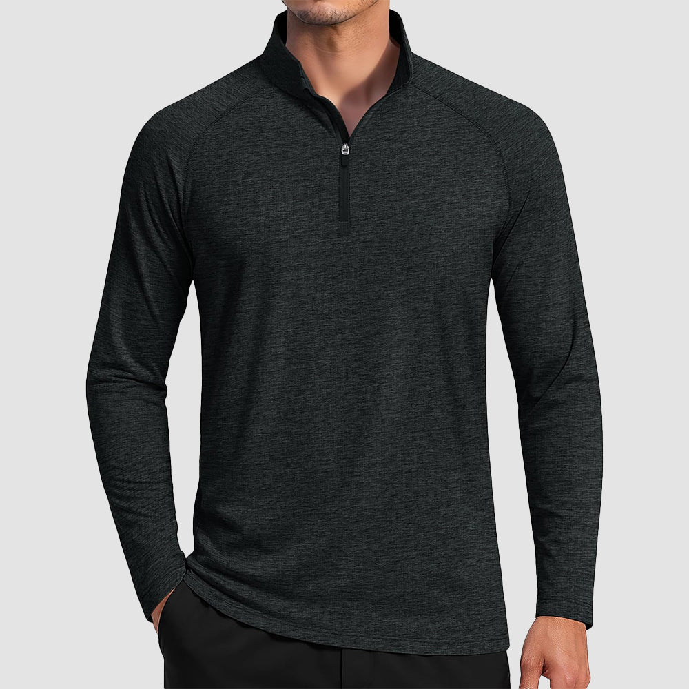 Black Men's Quarter Zip UPF 50+ Long Sleeve Rash Guard Shirt - MAGCOMSEN