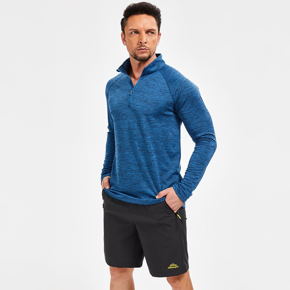 Medium Blue Men's Quarter Zip UPF 50+ Long Sleeve Rash Guard Shirt - MAGCOMSEN