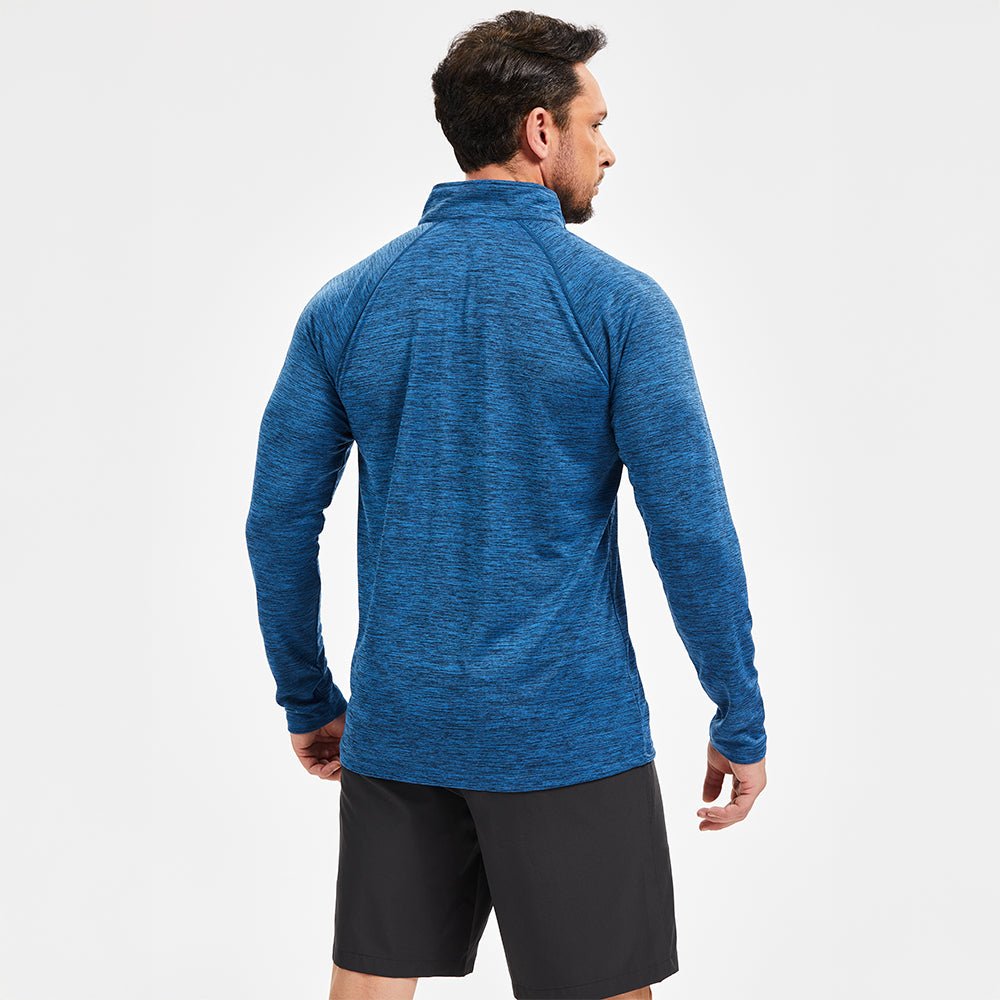 Medium Blue Men's Quarter Zip UPF 50+ Long Sleeve Rash Guard Shirt - MAGCOMSEN