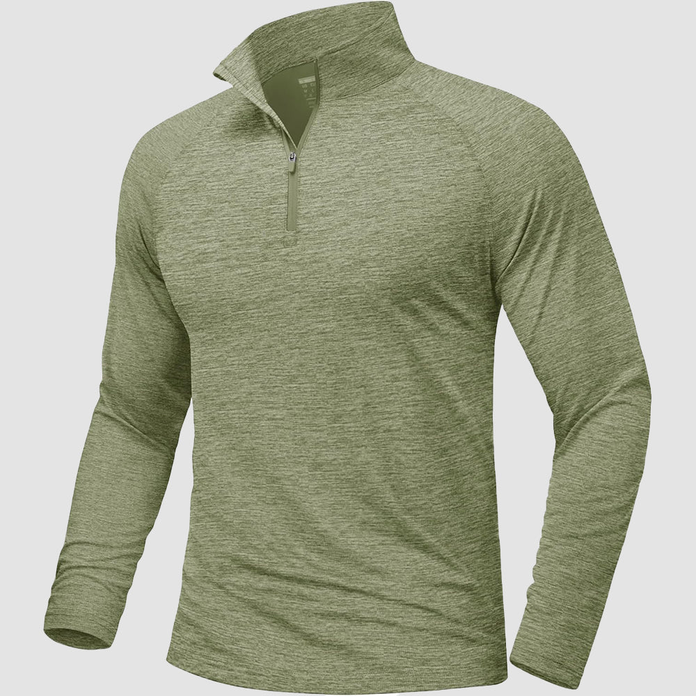 Green Men's Quarter Zip UPF 50+ Long Sleeve Rash Guard Shirt - MAGCOMSEN