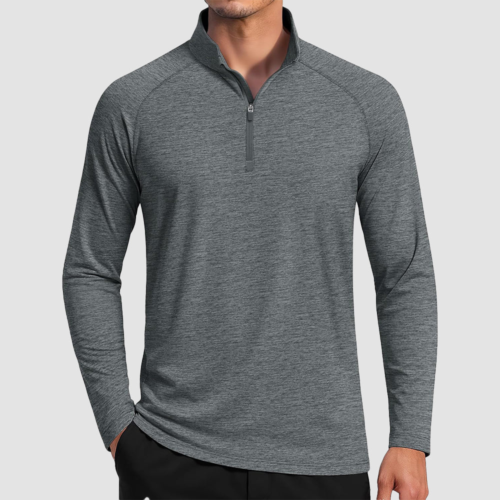 Dark Grey Men's Quarter Zip UPF 50+ Long Sleeve Rash Guard Shirt - MAGCOMSEN