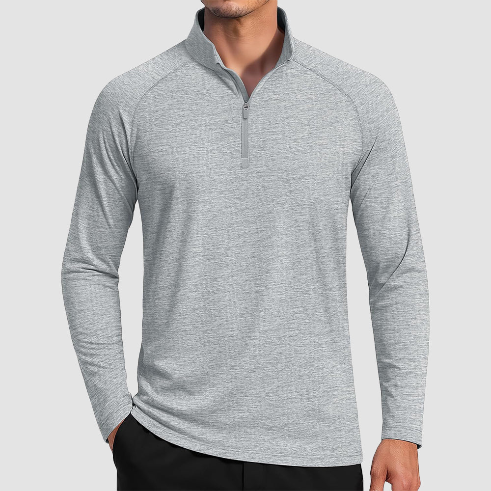 Light Grey Men's Quarter Zip UPF 50+ Long Sleeve Rash Guard Shirt - MAGCOMSEN