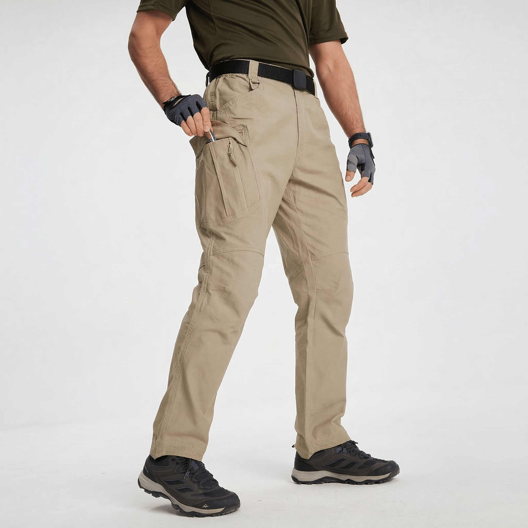 Men's Quick Dry Hiking Pants - 9 Pockets Cargo Trousers Khaki by MAGCOMSEN