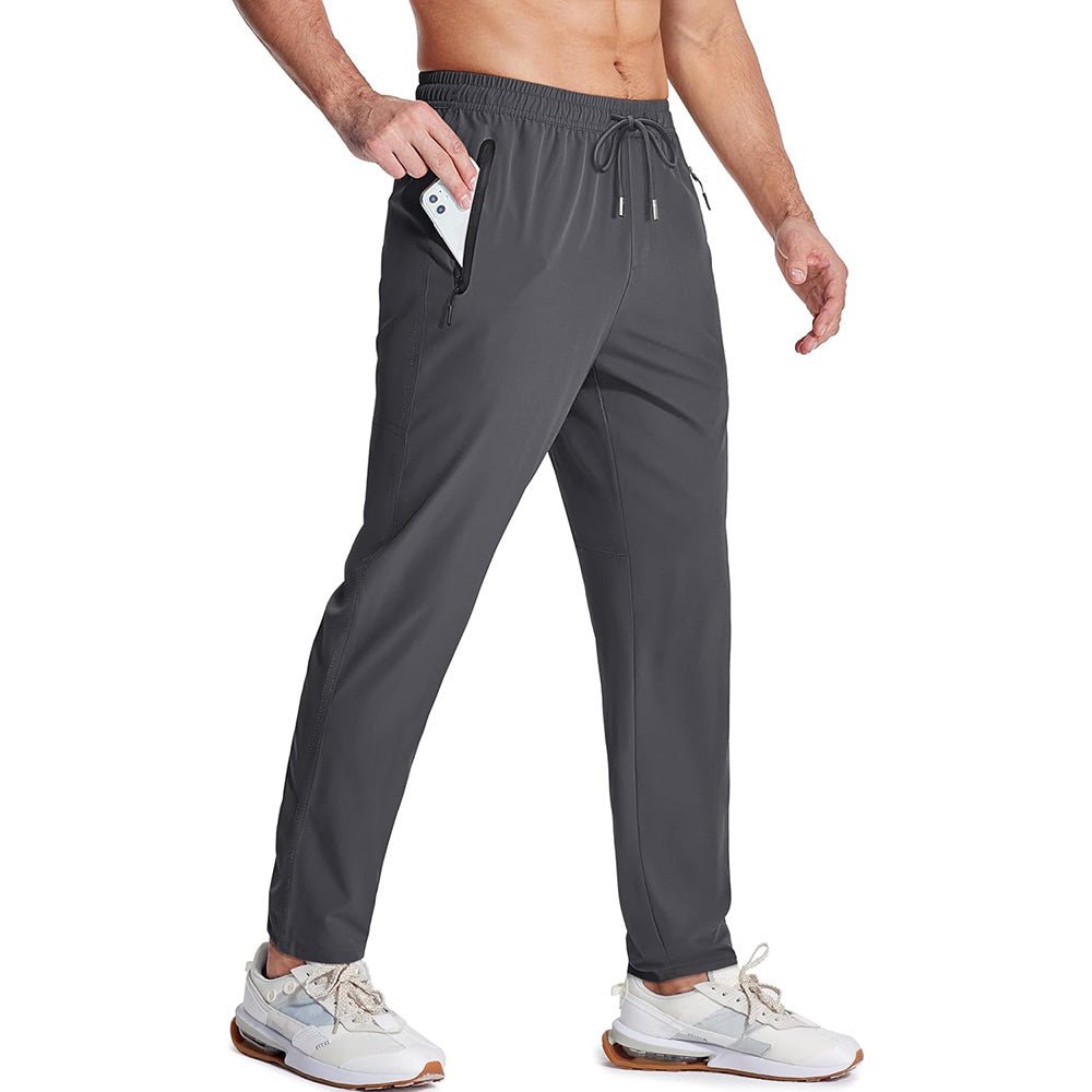 Men's Quick Dry Track Pants - Lightweight, Zipper Pockets - MAGCOMSEN