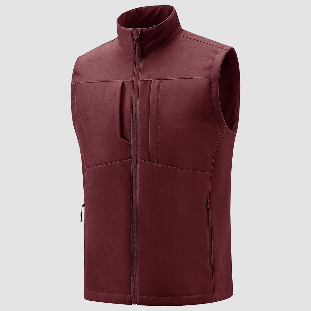 Wine Red Men's Softshell Vest Windproof Lightweight Hiking Jacket - MAGCOMSEN