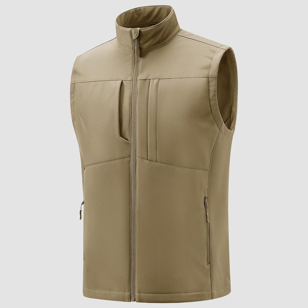 Khaki Men's Softshell Vest Windproof Lightweight Hiking Jacket - MAGCOMSEN