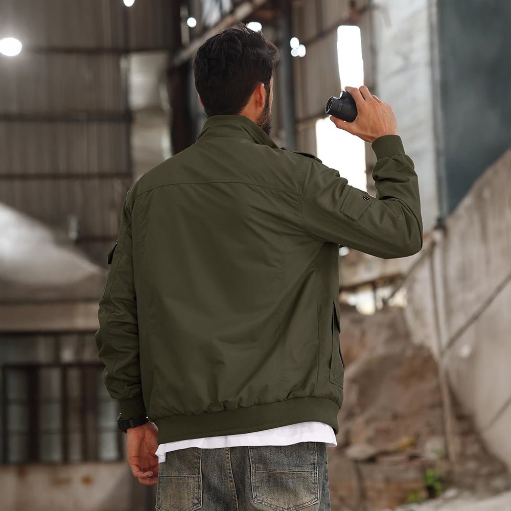 Army Green Men's Tactical Cargo Jackets Stand Collar Cotton Casual Jacket - MAGCOMSEN