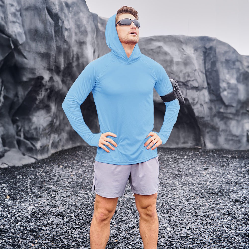 Blue Men's UPF 50+ Hooded Fishing Shirts | Sun Protection - MAGCOMSEN #Color_Blue