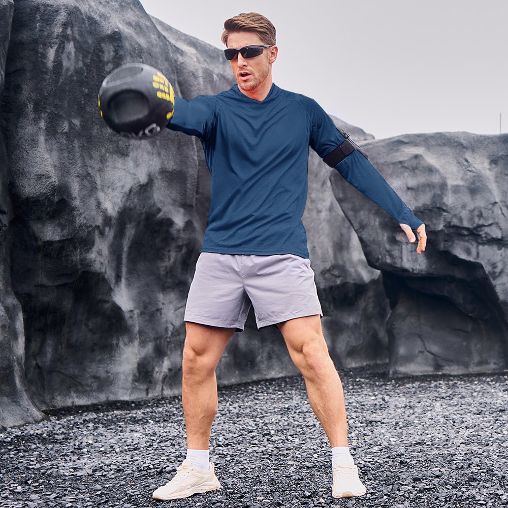 Blue Grey Men's UPF 50+ Hooded Fishing Shirts | Sun Protection - MAGCOMSEN #Color_Blue Grey