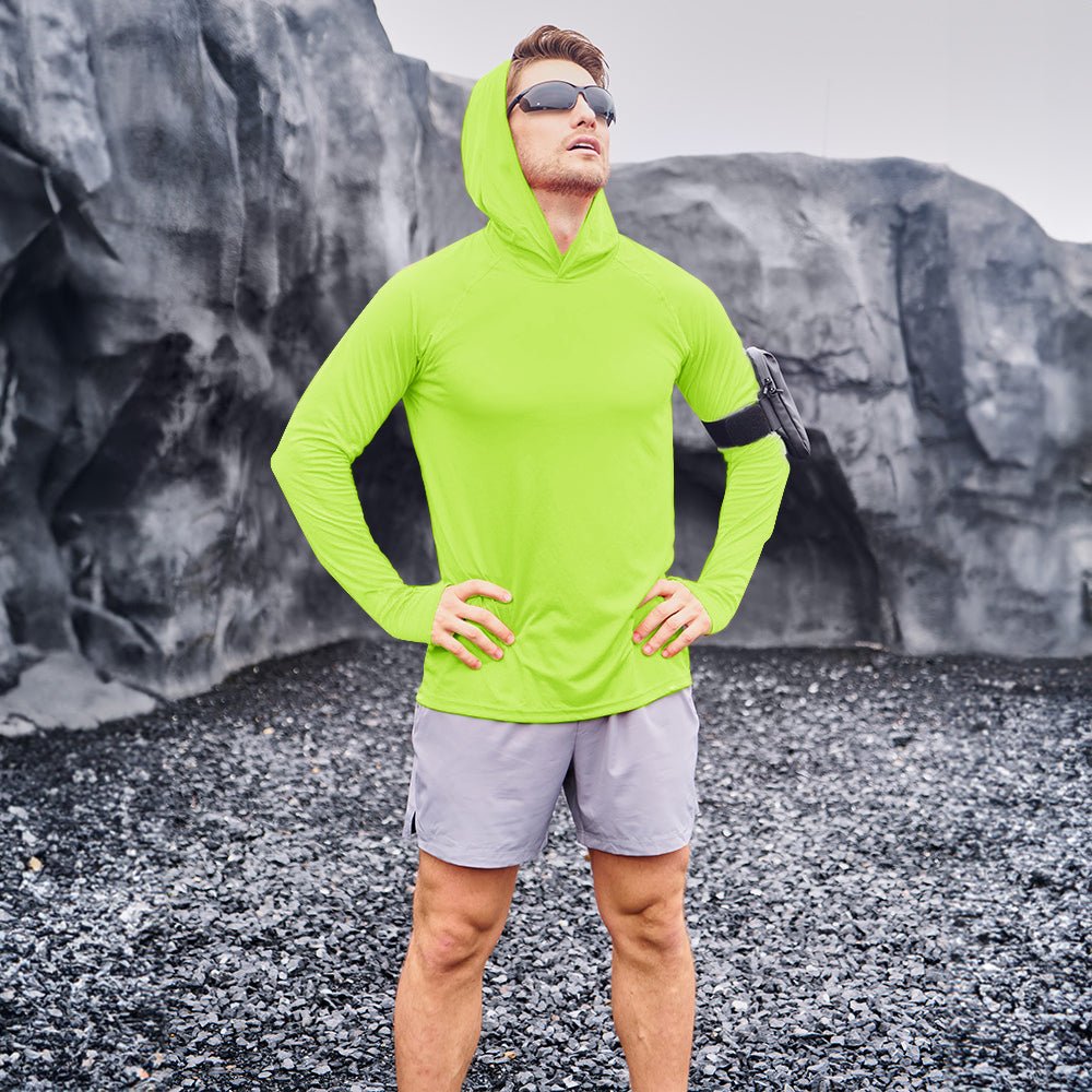 Fluorescent Green Men's UPF 50+ Hooded Fishing Shirts | Sun Protection - MAGCOMSEN #Color_Fluorescent Green