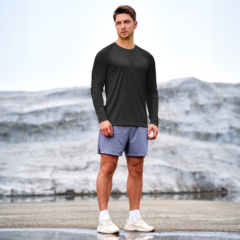 Black Men's UPF 50+ Quick Dry Shirt - Sun Protection for Hiking - MAGCOMSEN #Color_Black