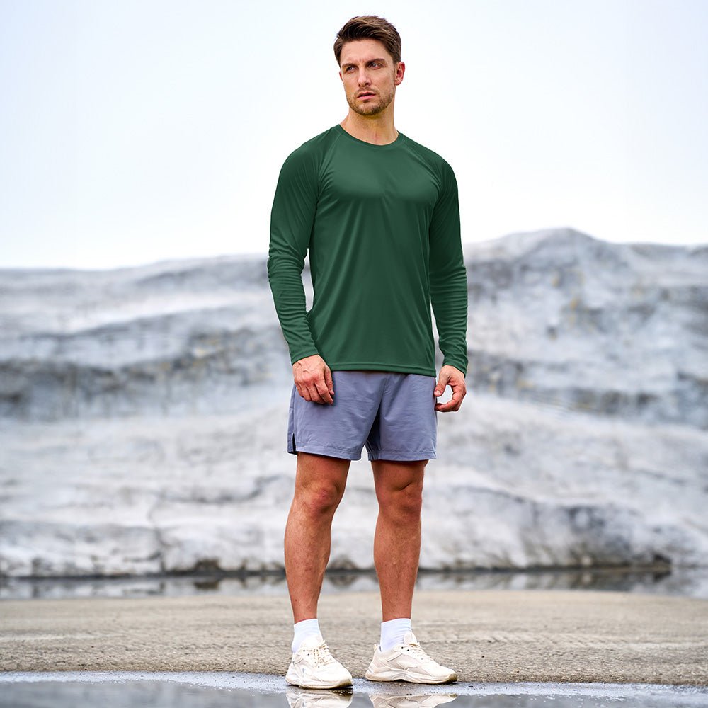 Dark Green Men's UPF 50+ Quick Dry Shirt - Sun Protection for Hiking - MAGCOMSEN