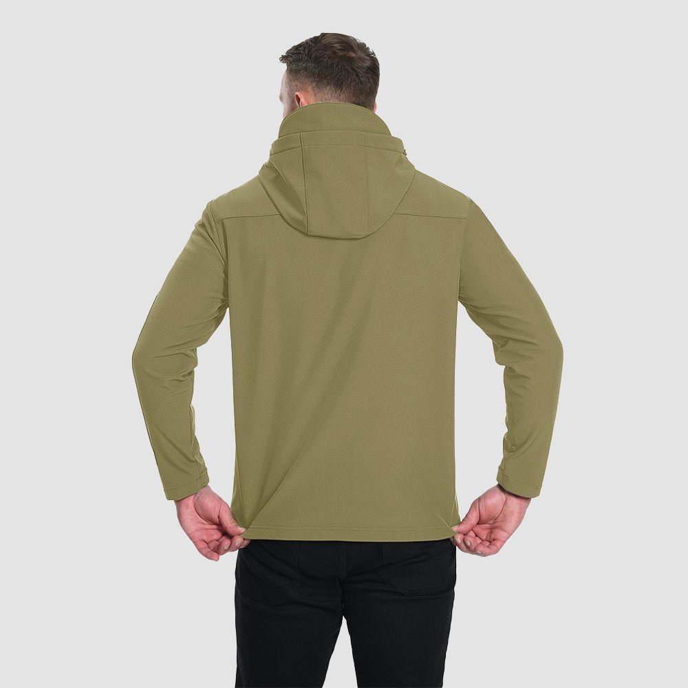 Khaki Men's Waterproof Fleece - Lined Winter Jacket - Lightweight Hooded Softshell for Hiking - MAGCOMSEN