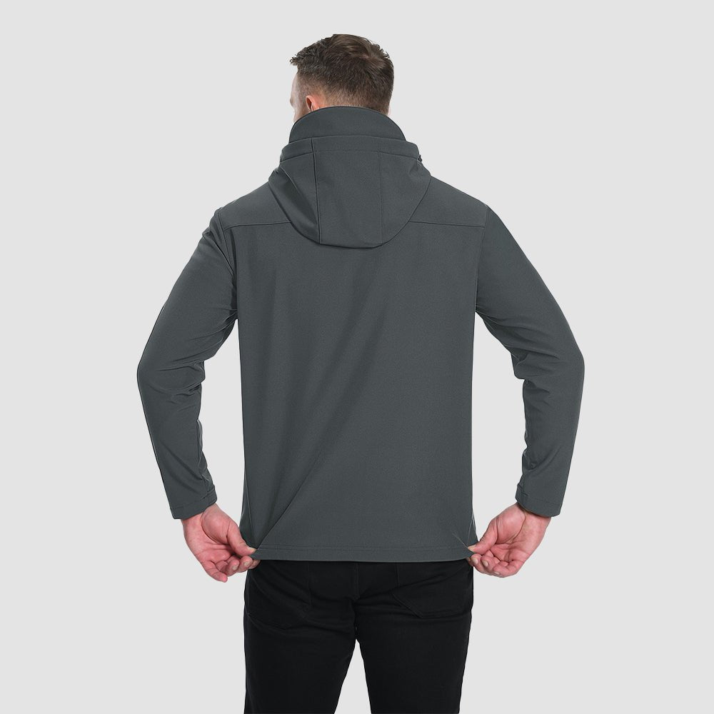 Light Gray Men's Waterproof Fleece - Lined Winter Jacket - Lightweight Hooded Softshell for Hiking - MAGCOMSEN