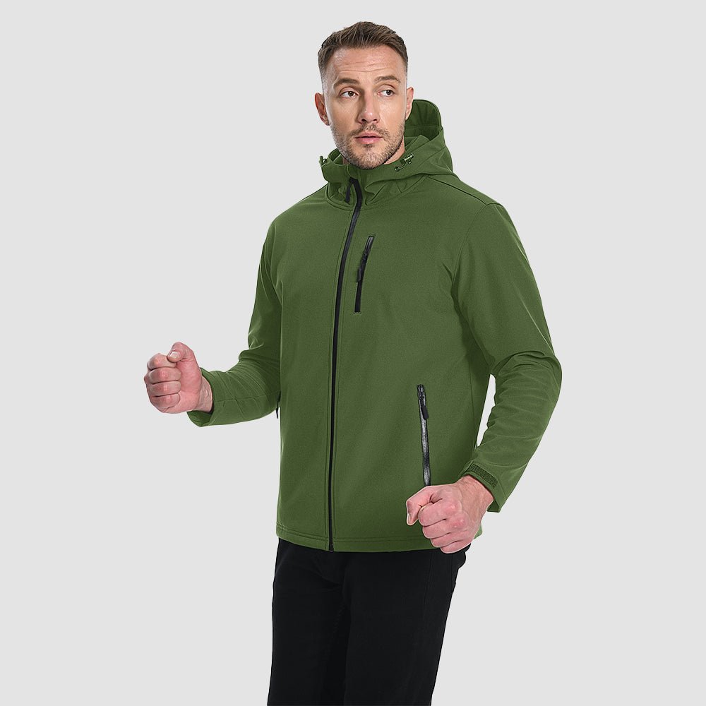 Army Green Men's Waterproof Fleece - Lined Winter Jacket - Lightweight Hooded Softshell for Hiking - MAGCOMSEN