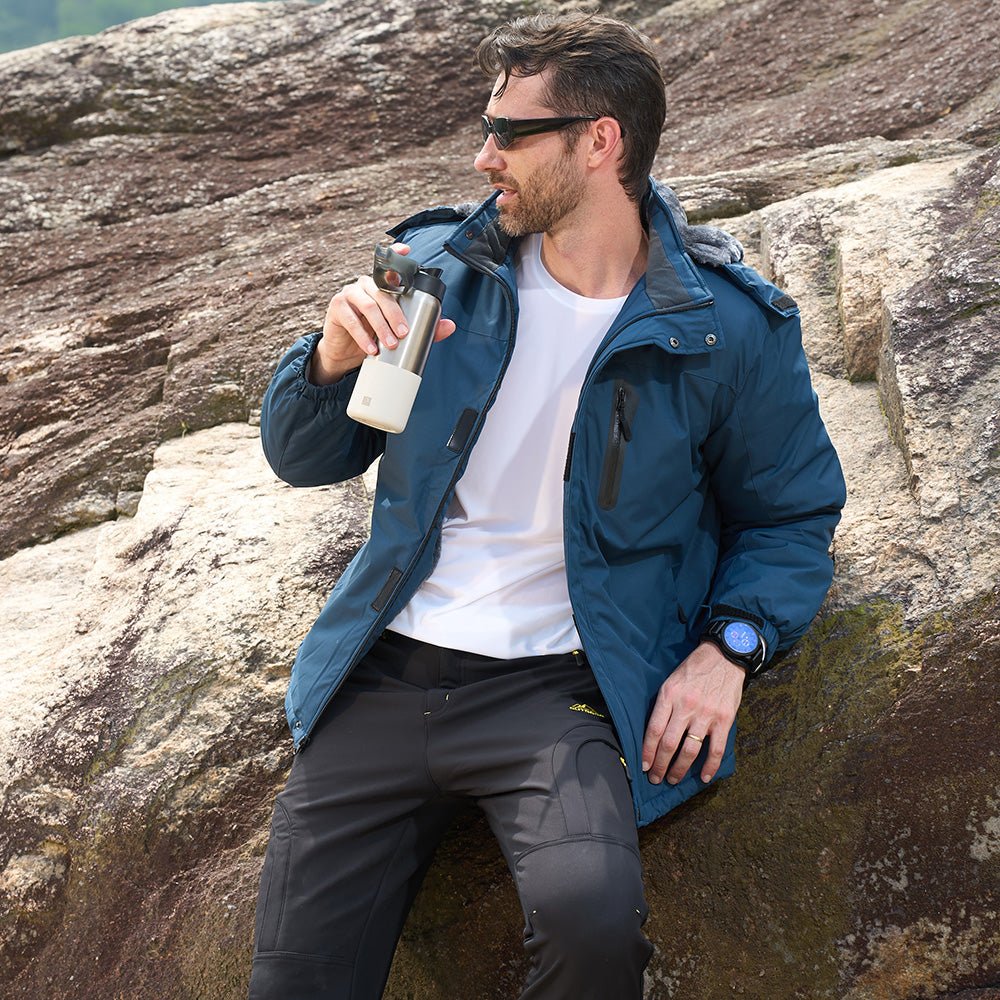 Sapphire Blue Men's Winter Coat, Water - Resistant Ski & Snow Jacket with Hood - MAGCOMSEN