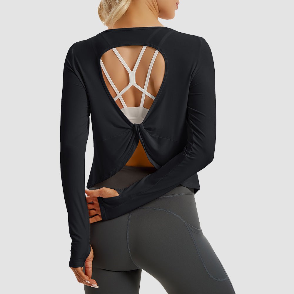 Light Grey Open Back Workout Tops - MAGCOMSEN