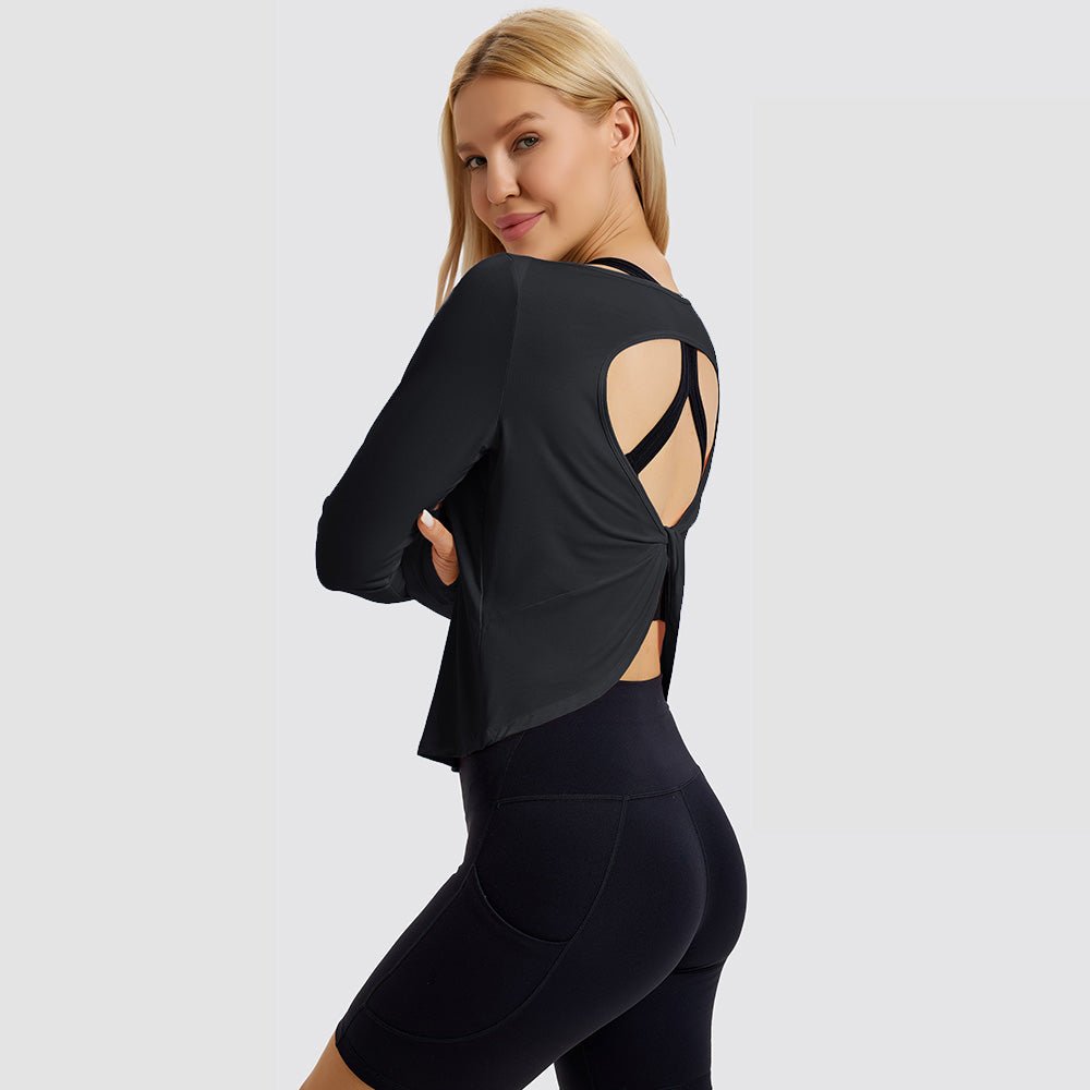 Black Open Back Workout Tops - MAGCOMSEN
